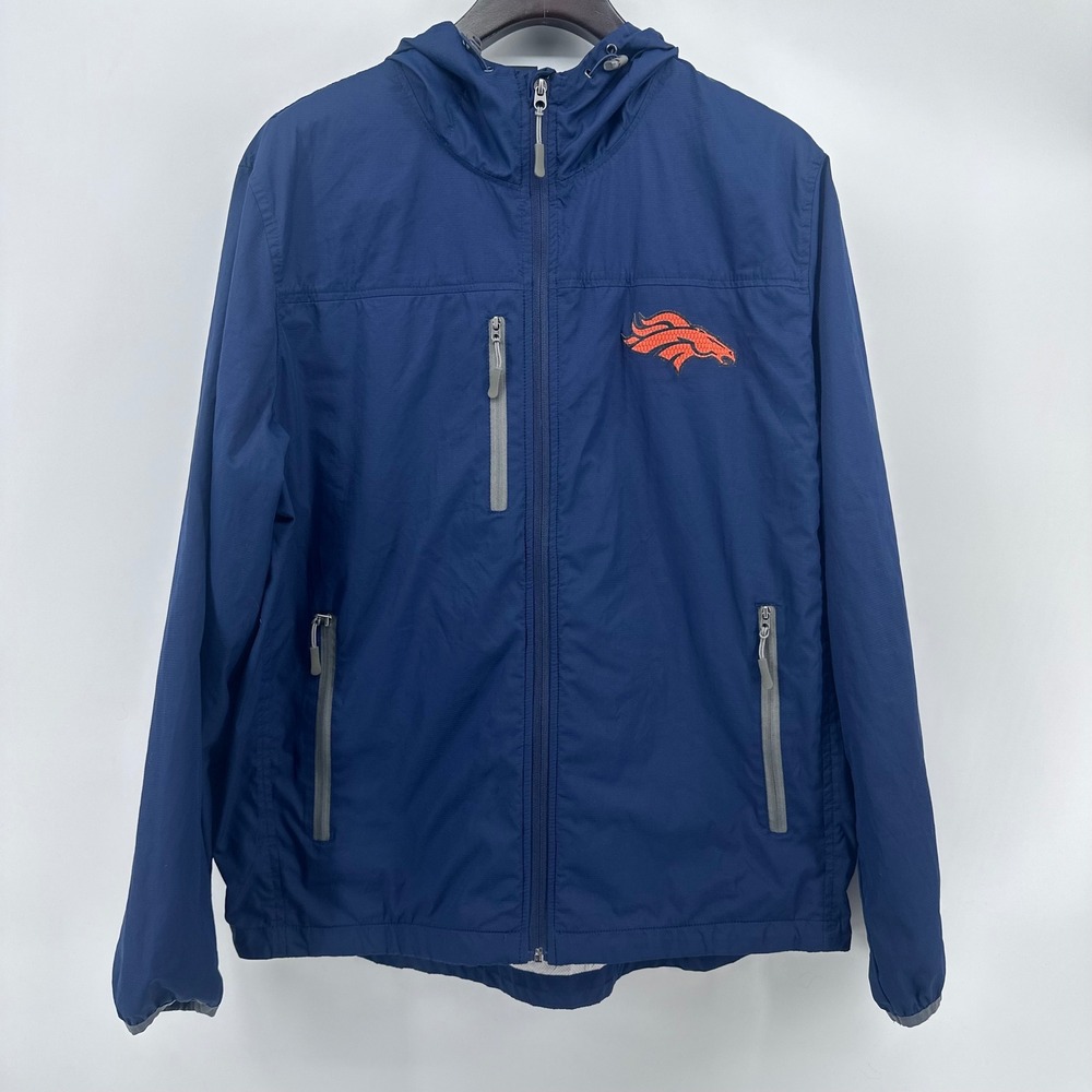 Denver Broncos Jacket Mens XL Navy Blue Full Zip Hooded Windbreaker NFL - Picture 4 of 16